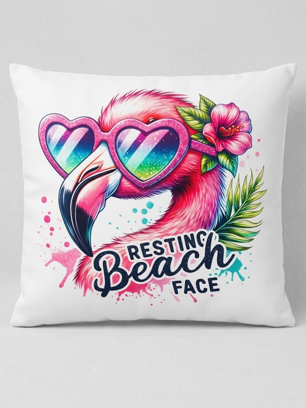Resting Beach Face Flamingo Art Print - Pink and White